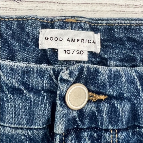 Good American Good Classic Raw Hem High Rise Jeans GCH086TFT Blue Size 10 - Picture 6 of 11